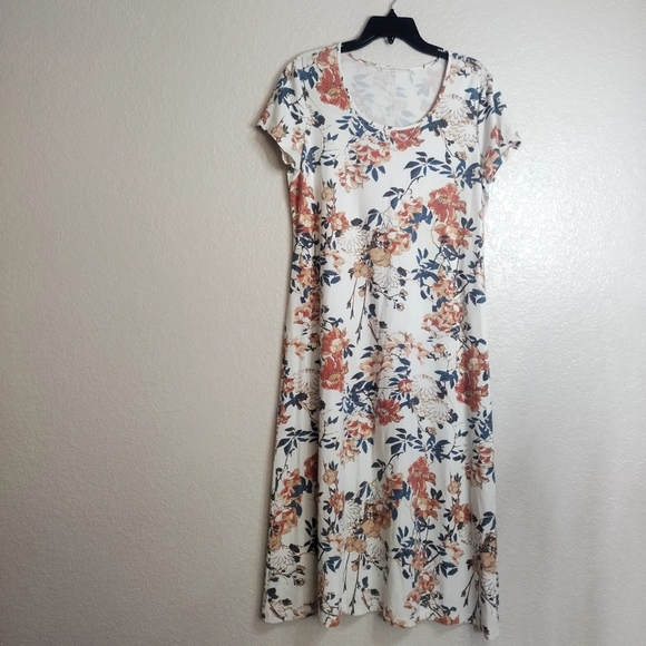 Peruvian Connection Tea House Floral Crew Neck Midi Dress Sz L - Picture 1 of 8